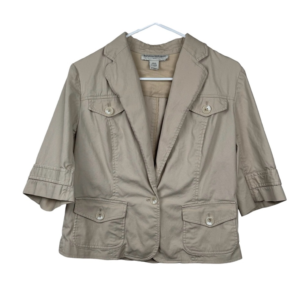 Banana Republic Crop Khaki Cotton Blazer Size 10